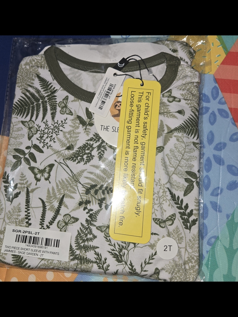 The Sleepy Sloth- Sage Garden Print 2pc Pajama Set Bamboo